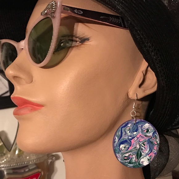 “Made By Me” Jewelry - Gorgeous Colorful Acrylic Paint Poured On Both Sides Earrings!